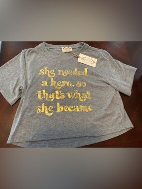 Joyfolie Gray Tee with Gold Foil Slogan